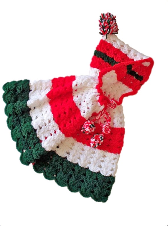 pom red pom trim Hooded Christmas Clothing First Babys Infants Crochet Holiday Cape