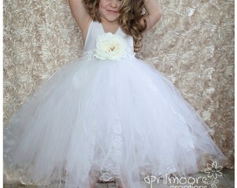 Blush and Ivory Tulle Flower Girl Dress size by sahmom2threegirls