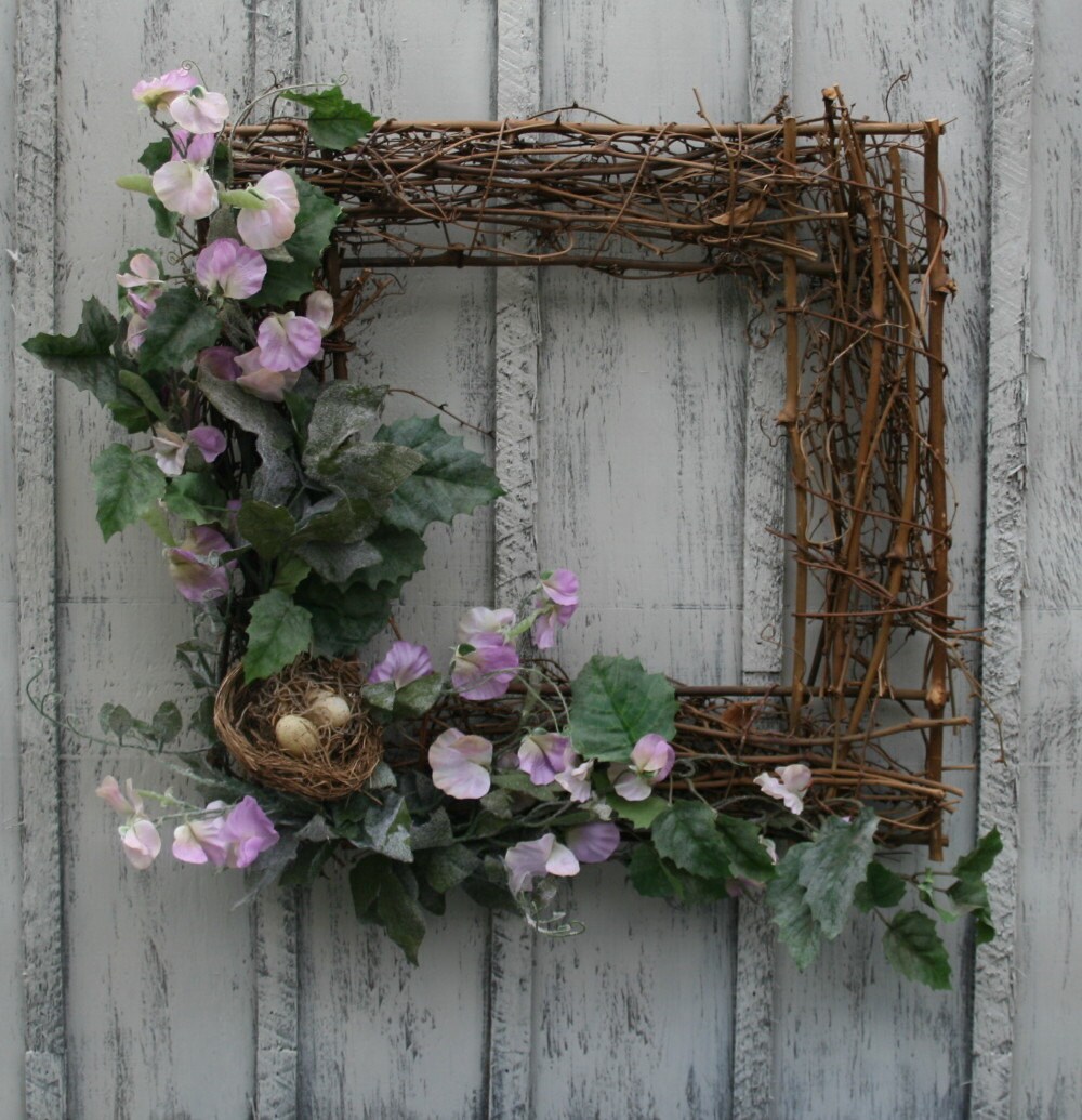 Twig Wreath Square Twig Wreath with Birdnest and Eggs