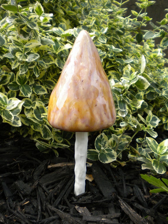 natural pointy ceramic garden mushroom by DebHartmann on Etsy