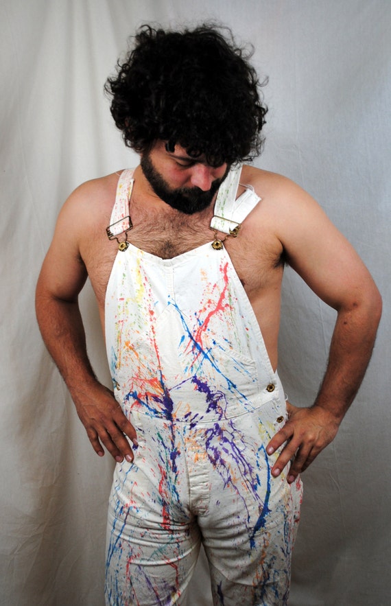 Amazing Vintage Paint Splatter Rainbow Overalls