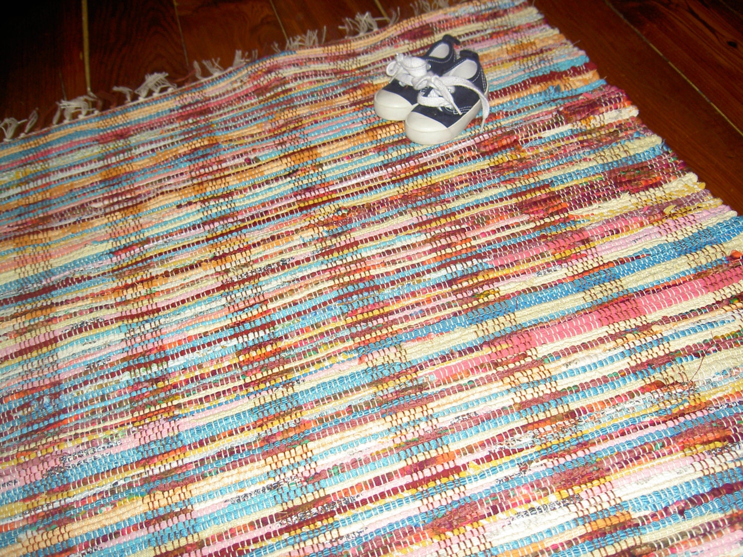 Happy Colors Handwoven Rag Rug Old Fashioned Hit and Miss