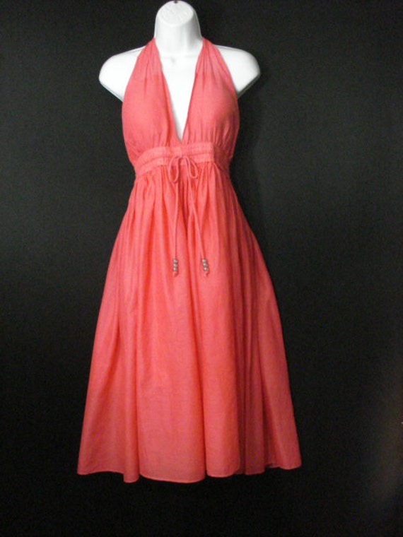 Hot Pink Cotton Gauze Halter Dress Backless Sexy Beachy