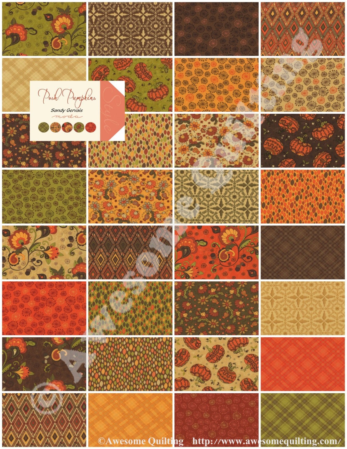 Charm Pack Posh Pumpkins MODA quilting fabric squares by