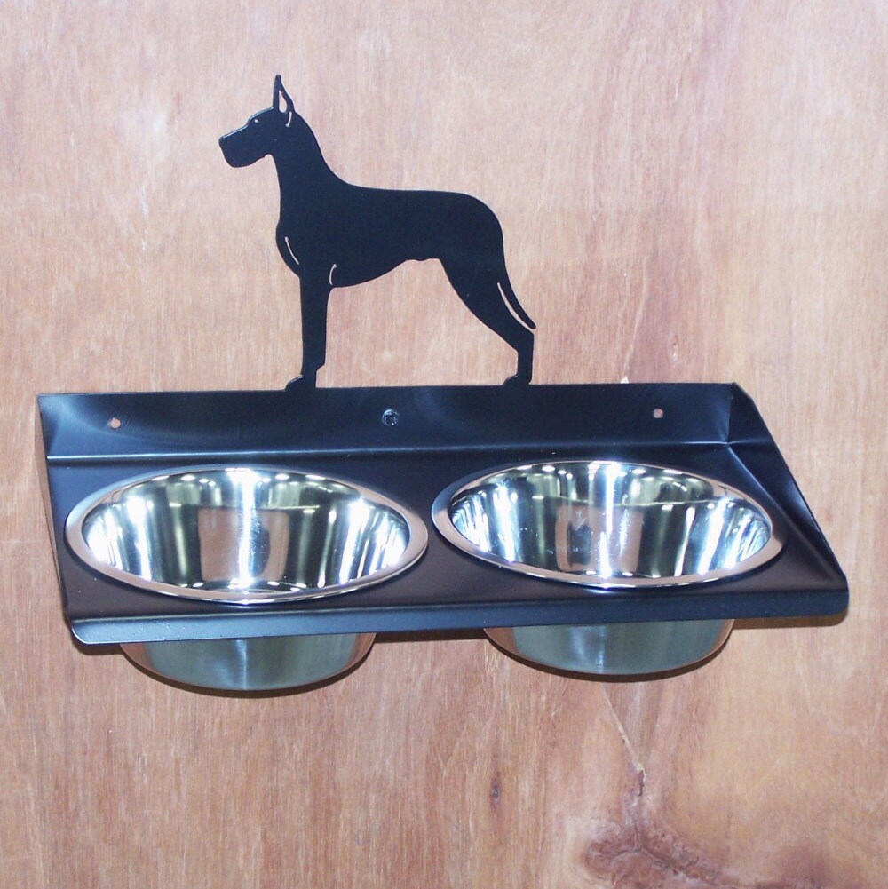 Great Dane Dog Feeder Metal Art Elevated Raised Wall Mount