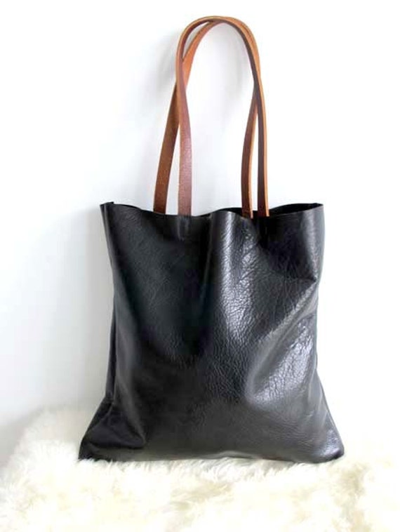 Supple Black Leather Tote Bag Simple Black Leather Bag by sord