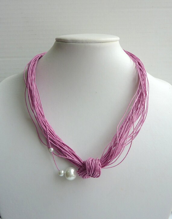 Light Pink Macrame Necklace with Pearls