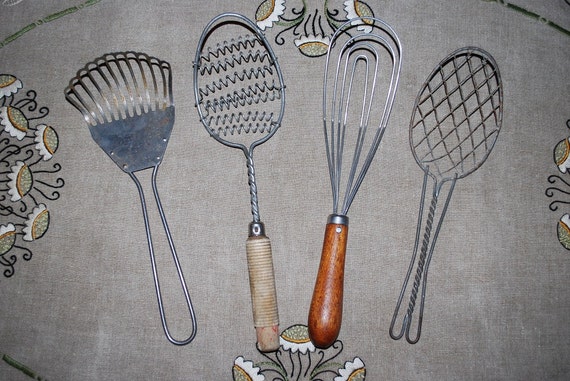 Antique Kitchen Utensils Slotted Strainers Indian by samjams3