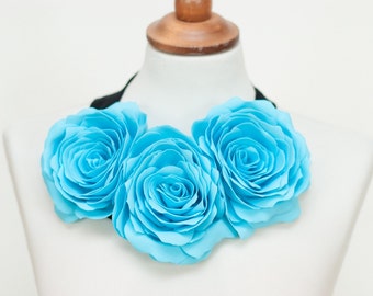 Necklace fabric flower jewelry accessory - Light blue, Turquoise