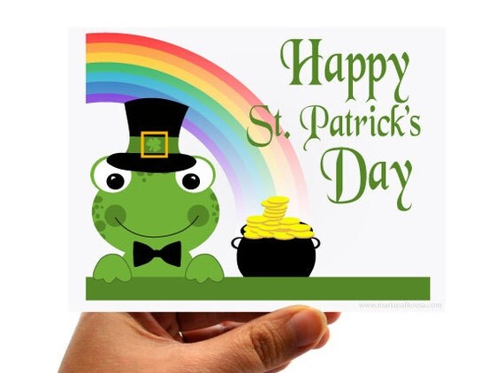 6 Happy St Patrick day Cards, Frog Rainbow and gold pot Card A532 Il_570xn
