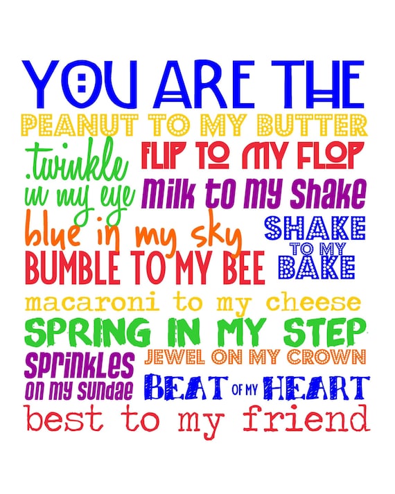 You are the Peanut to my Butter... Best Friend Edition 8x10" Rainbow ...