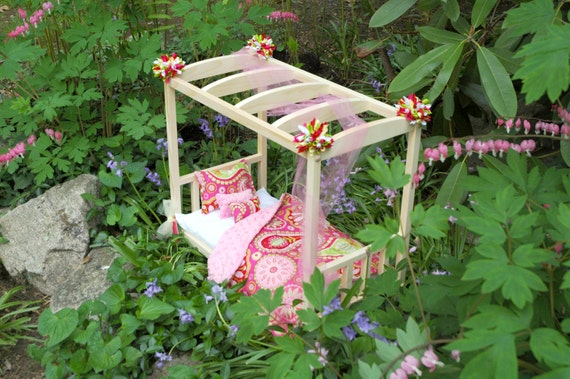 American Made Girl Doll Bed - Canopy Gypsy Bandana Doll Bed-Fits AG ...