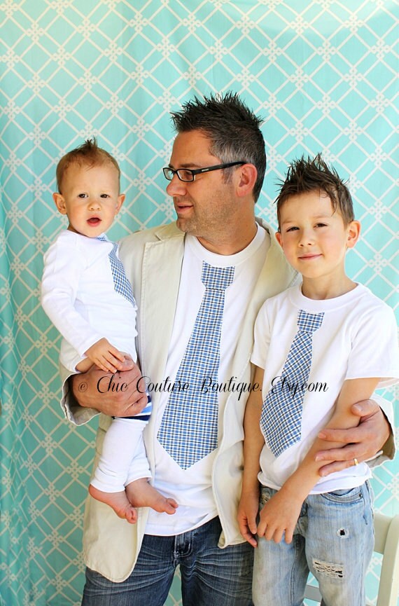 Father's Day Set of 2 Father and Son Matching Set. 1 Tie Tshirts for Daddy and 1 for Baby Boy. Family Picture, Gift Set. Dad Tie Tee. by ChicCoutureBoutique