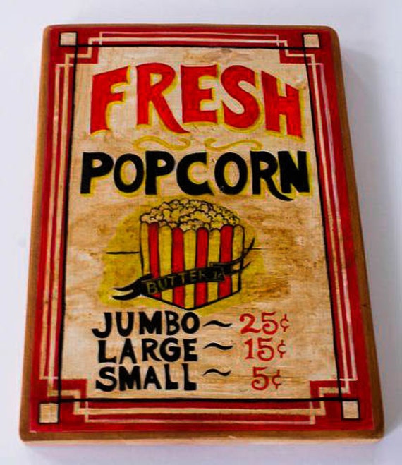 Vintage Style Custom Popcorn Sign on Distressed Wood by MangoSeed