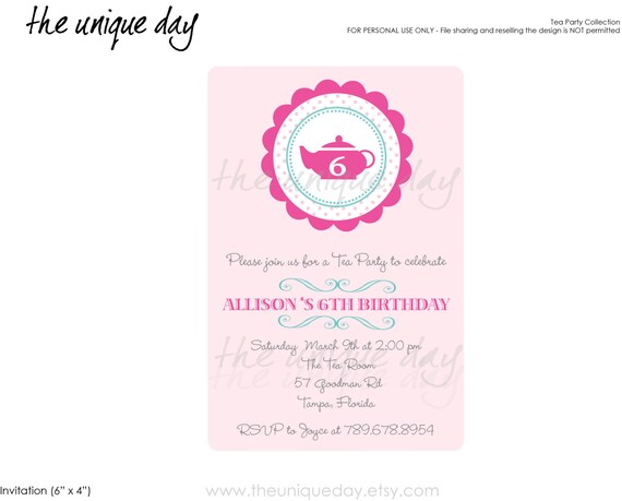 Custom Personalized Tea Party Invitation Card (Digital Print Your Own) - Tea Party - tea time - alice in wonderland//TP-01 Il_570xn