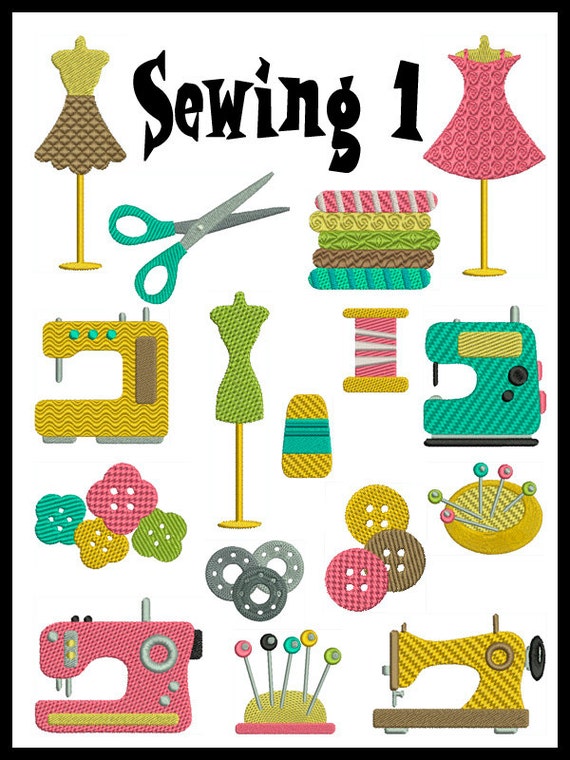 Set of 16 SEWING 1 Machine Embroidery Instant by embroiderquilt