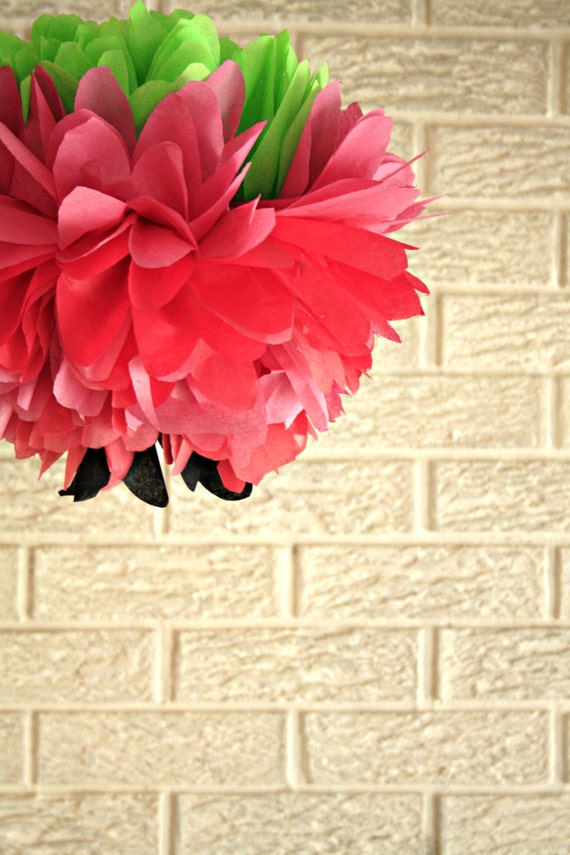 Birthday party decorations ... 1 multi color tissue paper pom pom - choose your colors // weddings // watermelon // picnic party Il_570xn