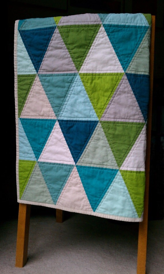 Items similar to Made to Order Modern Triangle Baby Quilt in Aquas