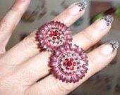 Earrings, vintage, sunflower, pastel, pink, red, clips, enamel,