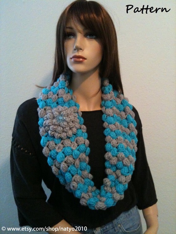 INSTANT DOWNLOAD Mary Two-Color Infinite Scarf Crochet with Flower - PDF Pattern