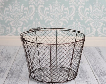 Vintage Style Wire Egg Basket with removable rim pad - Newborn Photography Prop- Lightweight