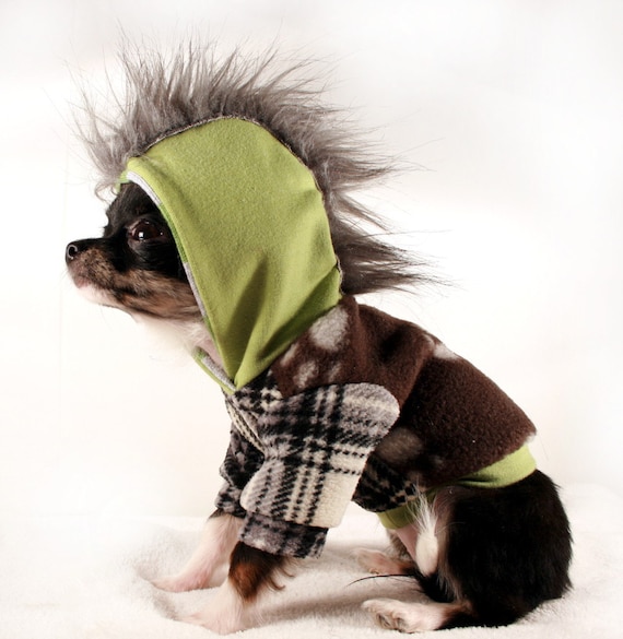 SALE XXS teacup Dog Clothes Green and grey fleece Mohawk