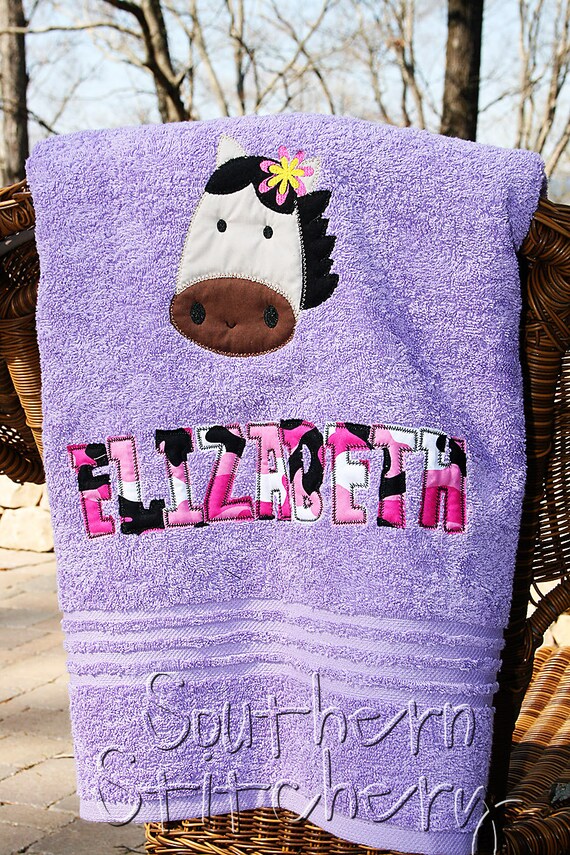 Applique Horse Name Towel Pony Personalized Bath Towel Great