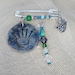 Brooch with ceramic pendant, crown charm, chain and beads on a pin - gift boxed