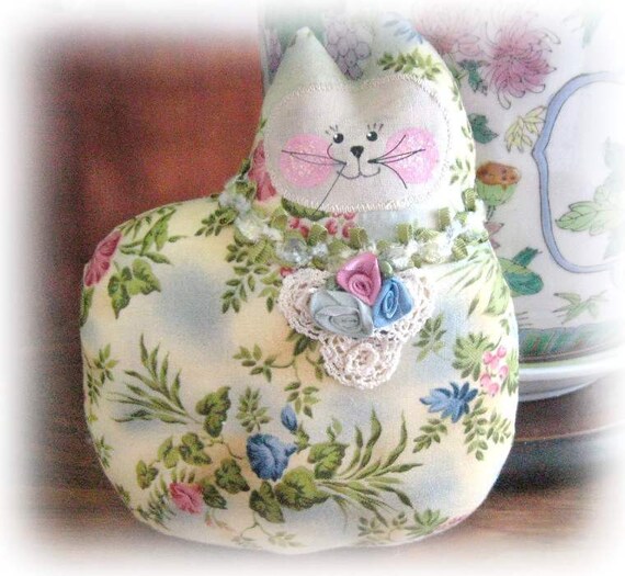 Cat Pillow Doll Cloth Doll 7 inch Vintage Look by CharlotteStyle