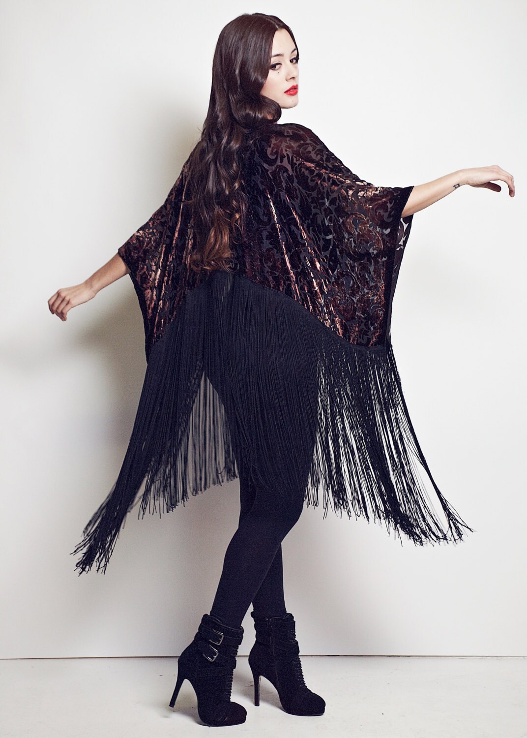 Burnout Velvet Fringe Kimono