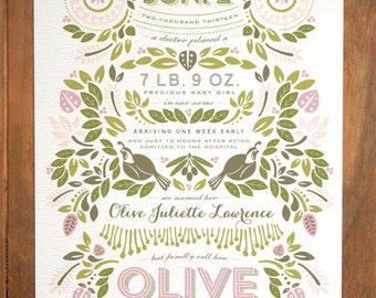 Birth Story Announcements - size A9 (Flora & Fauna No. 8) - Modern, Contemporary