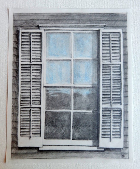  8x10 ORIGINAL Pencil Drawing Architecture Window Black and