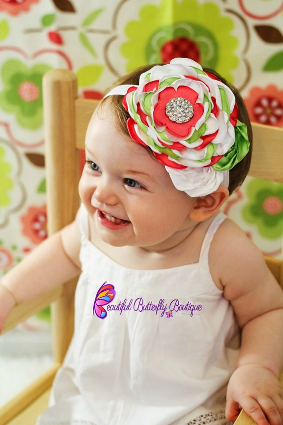 Items similar to Watermelon Theme Baby Headband Satin Peony Headband Watermelon Summer Bow