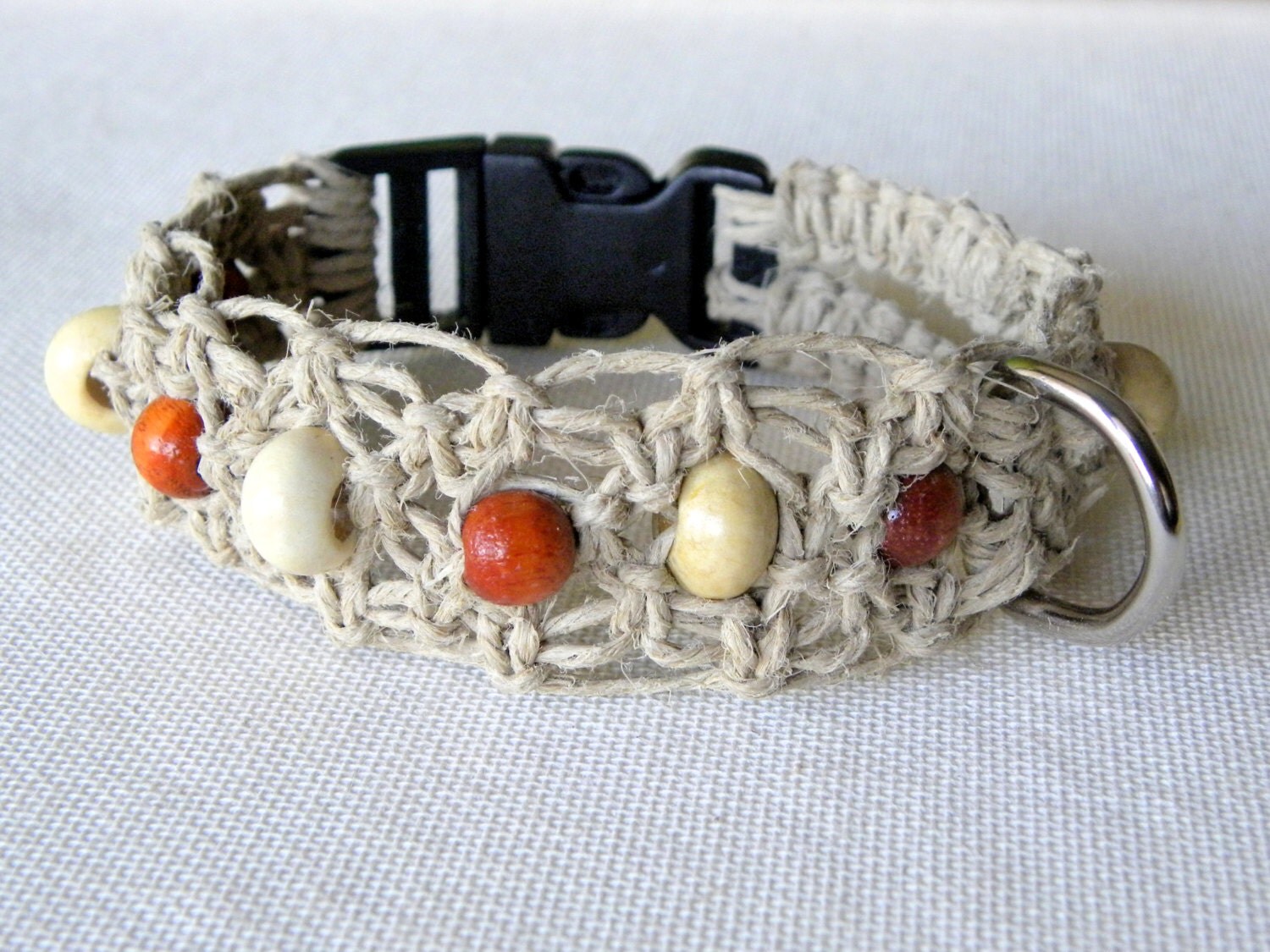 Hemp Macrame Small Dog Collar Small Beaded Hemp Collar