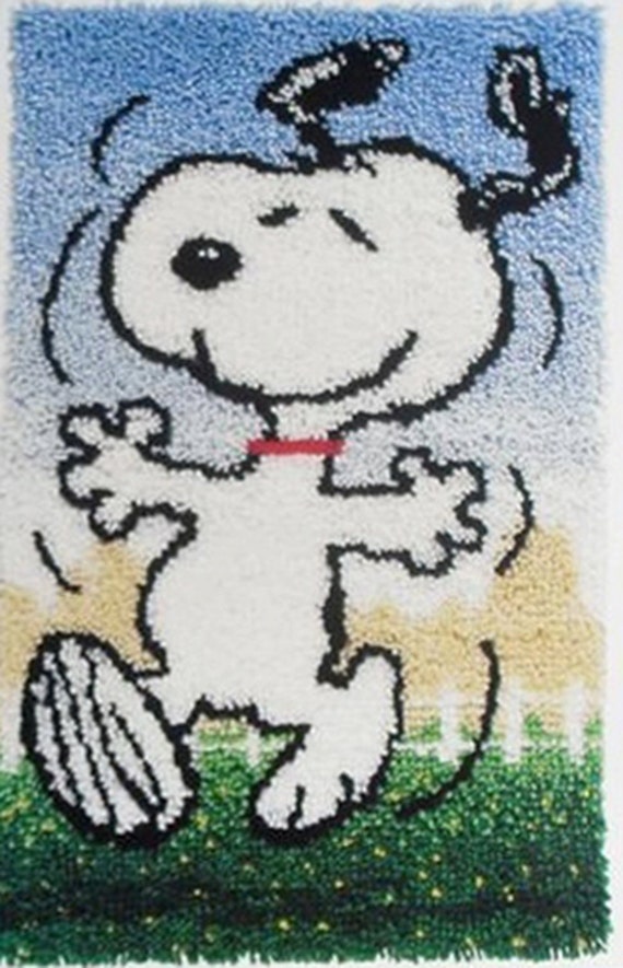 Vintage Dancing Snoopy Peanuts Latch Hook Shag Rug Kit 1970s