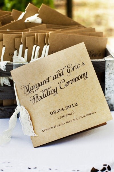 Rustic Wedding Programs Kraft And Lace Onepaperheart