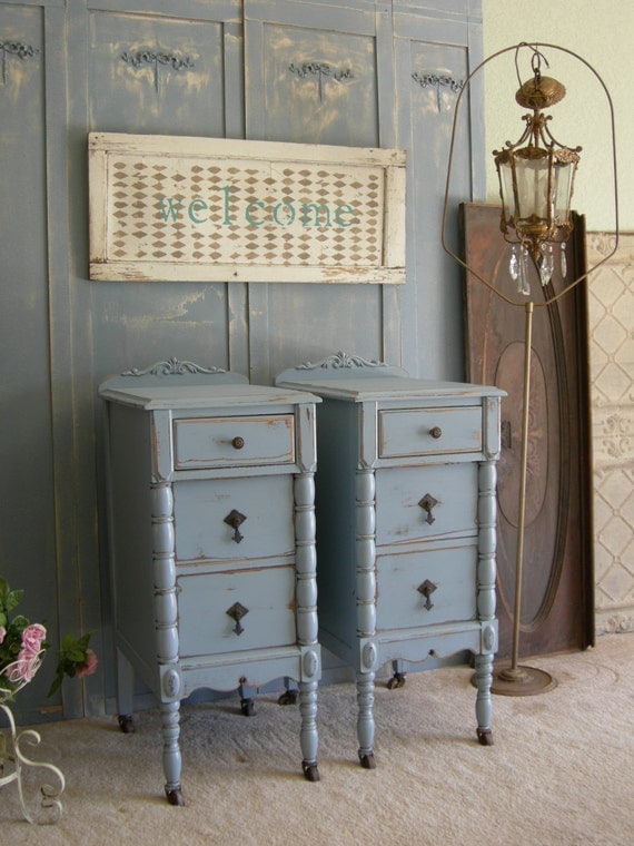 Antique Pair Of Nightstands Chic Bedroom Furniture Shabby