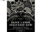 Halloween Party Invitation Gothic Skulls Tattoo Sugar Skulls Black and White Bash DIY Digital or Printed- Sedgley Style Il_170x135
