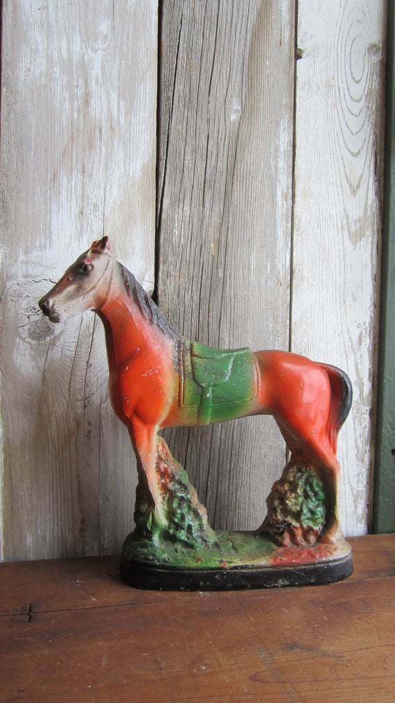 Vintage Chalk Horse Statue Carnival Prize 1950s Chippy Painted