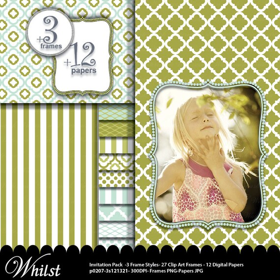 Green blue digital paper clipart frame clip art, tiffany blue and green digital frame photo clip : p0207 3s121321C IP Il_570xn