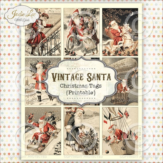 Vintage Santa Printable Christmas Tags PDF file to download