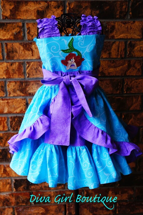 Girls Birthday Dress Little Mermaid Ariel Boutique Dress Sash Wrap ...