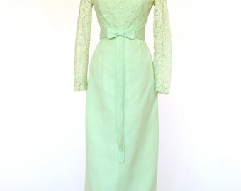 Vintage Green Ruffles Neck Sheath Long Prom Dress Evening Dress Y8398 main image 0