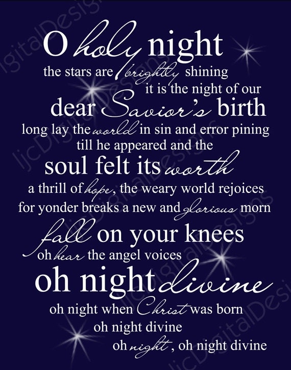 50% OFF SALE O Holy Night Christmas Word Art Lyrics Printable