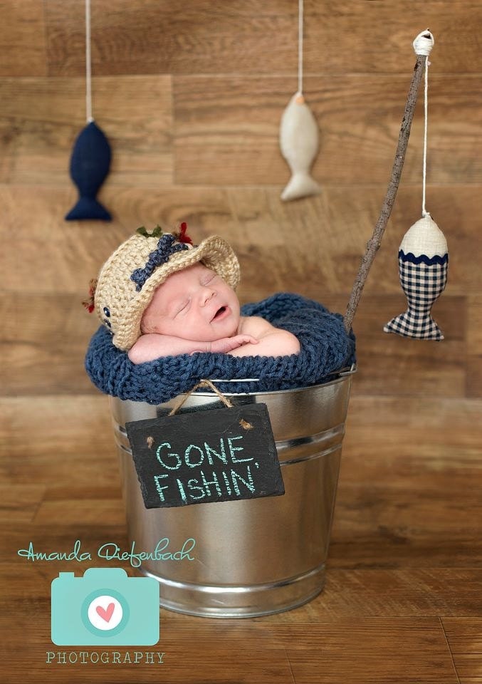 Newborn Fishing Hat Photo Prop Baby Boy