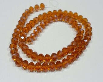 220 Perles de verre facettés 8mmX6mm trou 1mm couleur caramel 1 corde env 70