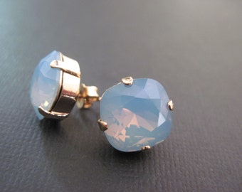 Blue Opal Swarovski Crystal Studs/ Bridesmaid Jewelry/ Sqare crystal Earrings / Crystal Earrings/ Crystal Cushion Stones