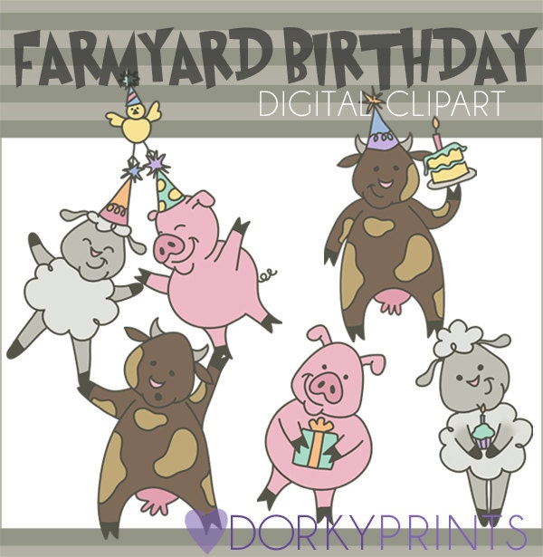 Birthday Clipart Farm Animals Personal and Limited Commercial