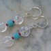 Turquoise Czech and Clear Glass Beaded Earring, Red Glass Beads, Clear Checkered Glass bead, French Hook