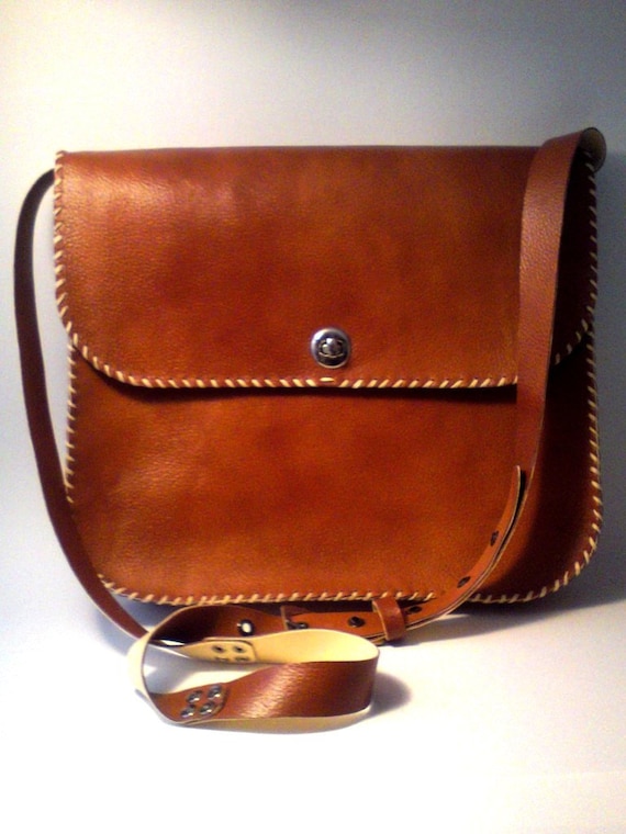 Brown camel leather bag / Handmade crossbody messenger bag